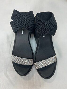 Madden Girl Carlot Black Rhinestone Wedge Sandals